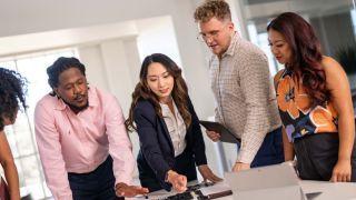 Students in University of the Pacific's Master of Business Administration program work together on an MBA project